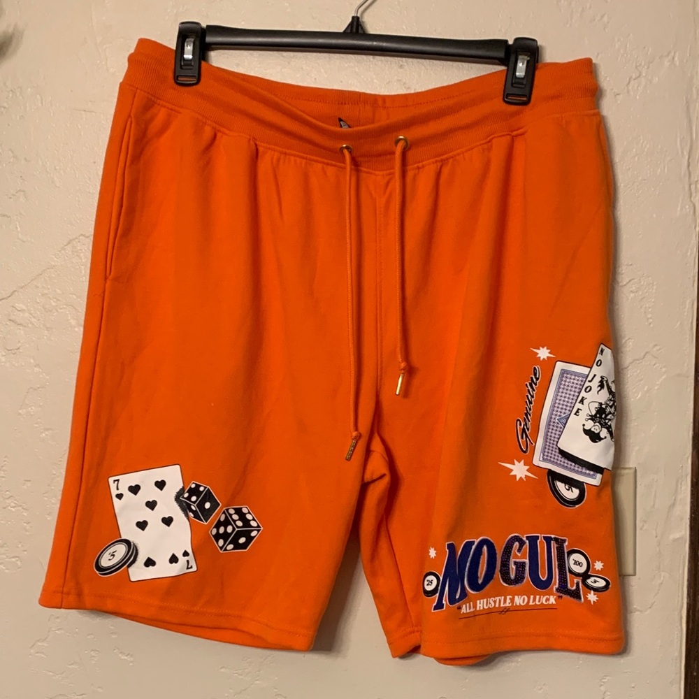 Mogul Men’s Shorts Orange All Hustle No Luck Graphic Design Size 3XL